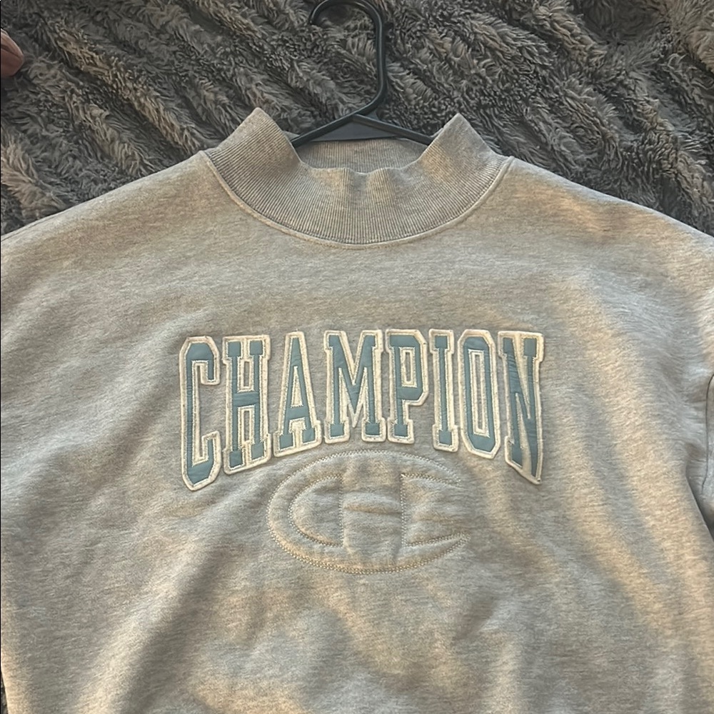 Champion Light Gray Sweatshirt with Blue Logo